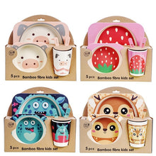 Load image into Gallery viewer, Imebaby5 piece set baby natural bamboo tableware bamboo bowl baby feeding tableware children cute cartoon gift feeding bowl set