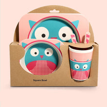 Load image into Gallery viewer, Imebaby5 piece set baby natural bamboo tableware bamboo bowl baby feeding tableware children cute cartoon gift feeding bowl set