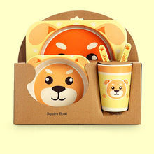 Load image into Gallery viewer, Imebaby5 piece set baby natural bamboo tableware bamboo bowl baby feeding tableware children cute cartoon gift feeding bowl set