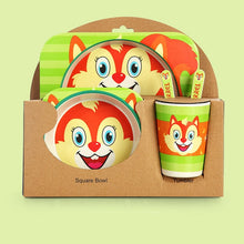 Load image into Gallery viewer, Imebaby5 piece set baby natural bamboo tableware bamboo bowl baby feeding tableware children cute cartoon gift feeding bowl set