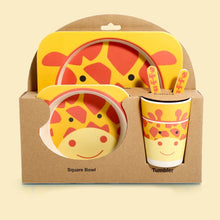 Load image into Gallery viewer, Imebaby5 piece set baby natural bamboo tableware bamboo bowl baby feeding tableware children cute cartoon gift feeding bowl set