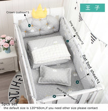 Load image into Gallery viewer, 5pcs Nordic Crown Cushion Cot Bumpers Baby Bed Bedding Kit Baby Bedding Cotton Removable Washable Baby Crib Side Protector Set