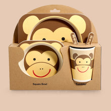 Load image into Gallery viewer, Imebaby5 piece set baby natural bamboo tableware bamboo bowl baby feeding tableware children cute cartoon gift feeding bowl set
