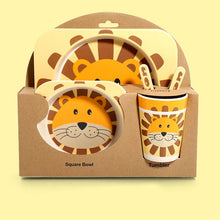 Load image into Gallery viewer, Imebaby5 piece set baby natural bamboo tableware bamboo bowl baby feeding tableware children cute cartoon gift feeding bowl set
