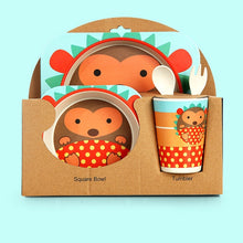 Load image into Gallery viewer, Imebaby5 piece set baby natural bamboo tableware bamboo bowl baby feeding tableware children cute cartoon gift feeding bowl set

