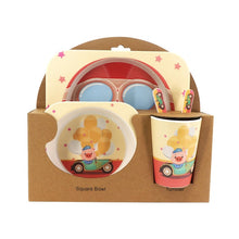Load image into Gallery viewer, Imebaby5 piece set baby natural bamboo tableware bamboo bowl baby feeding tableware children cute cartoon gift feeding bowl set
