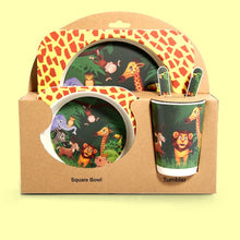 Load image into Gallery viewer, Imebaby5 piece set baby natural bamboo tableware bamboo bowl baby feeding tableware children cute cartoon gift feeding bowl set
