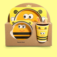 Load image into Gallery viewer, Imebaby5 piece set baby natural bamboo tableware bamboo bowl baby feeding tableware children cute cartoon gift feeding bowl set
