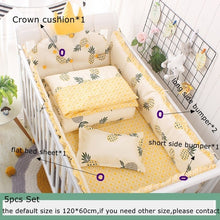 Load image into Gallery viewer, 5pcs Nordic Crown Cushion Cot Bumpers Baby Bed Bedding Kit Baby Bedding Cotton Removable Washable Baby Crib Side Protector Set
